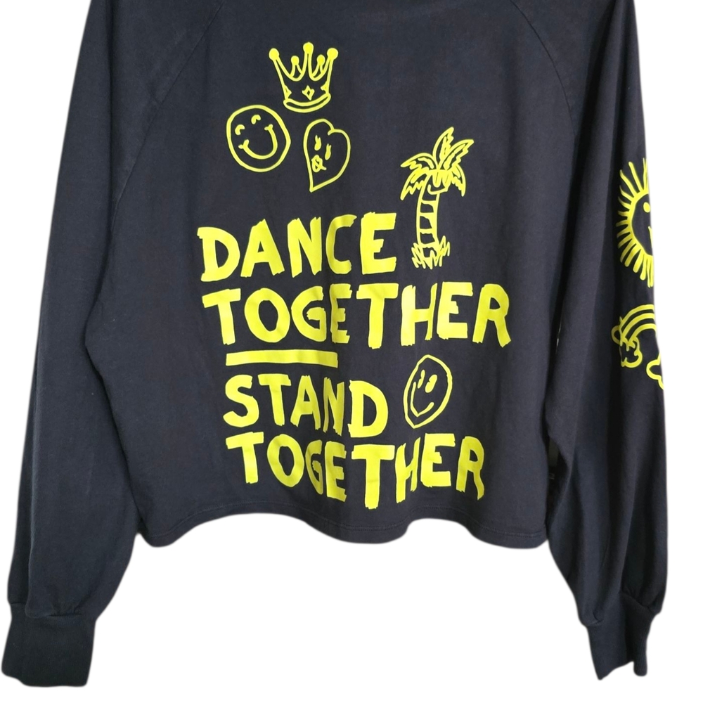 Zumba Fitness Black Cropped Off-Shoulder Sweatshirt with Neon Yellow Graphics - Picture 4 of 4